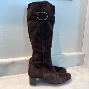 Vintage Cole Haan Women Tall Heeled Riding Zip Boots Brown Suede Leather 6.5B